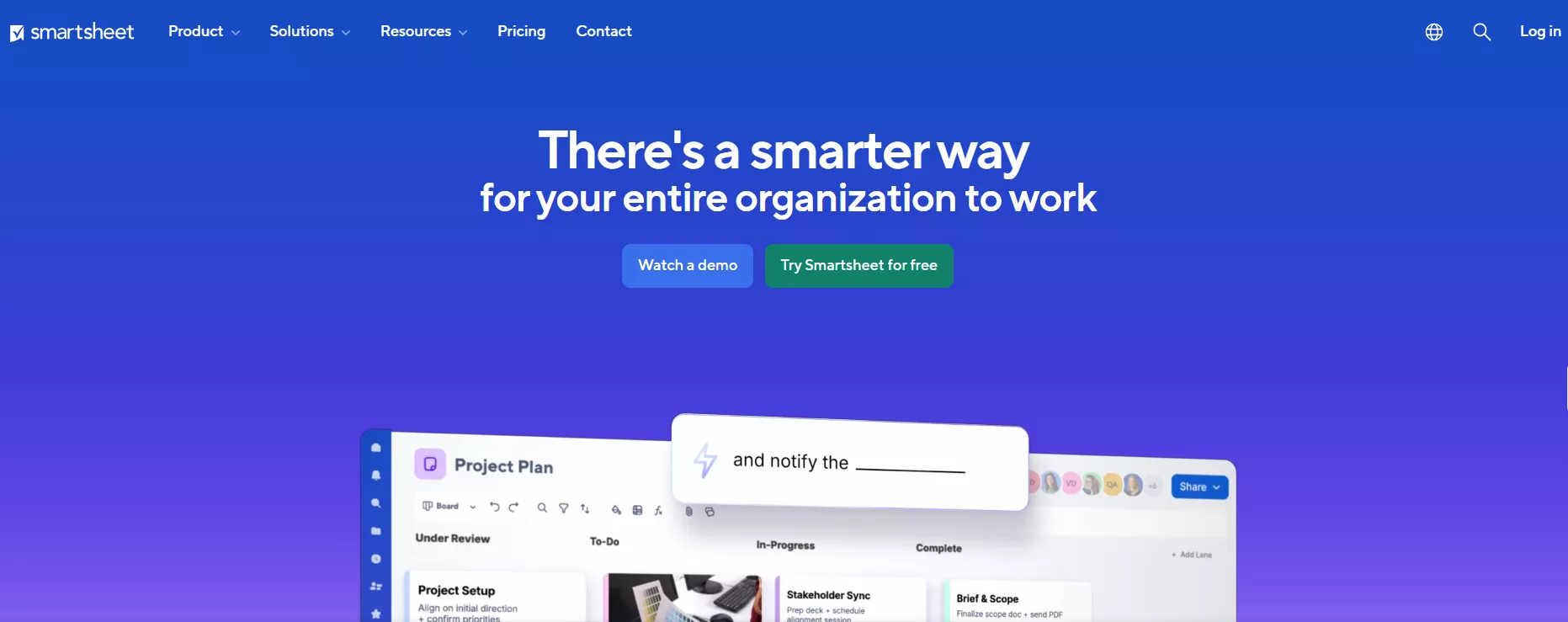 Screenshot of the Smartsheet home page.