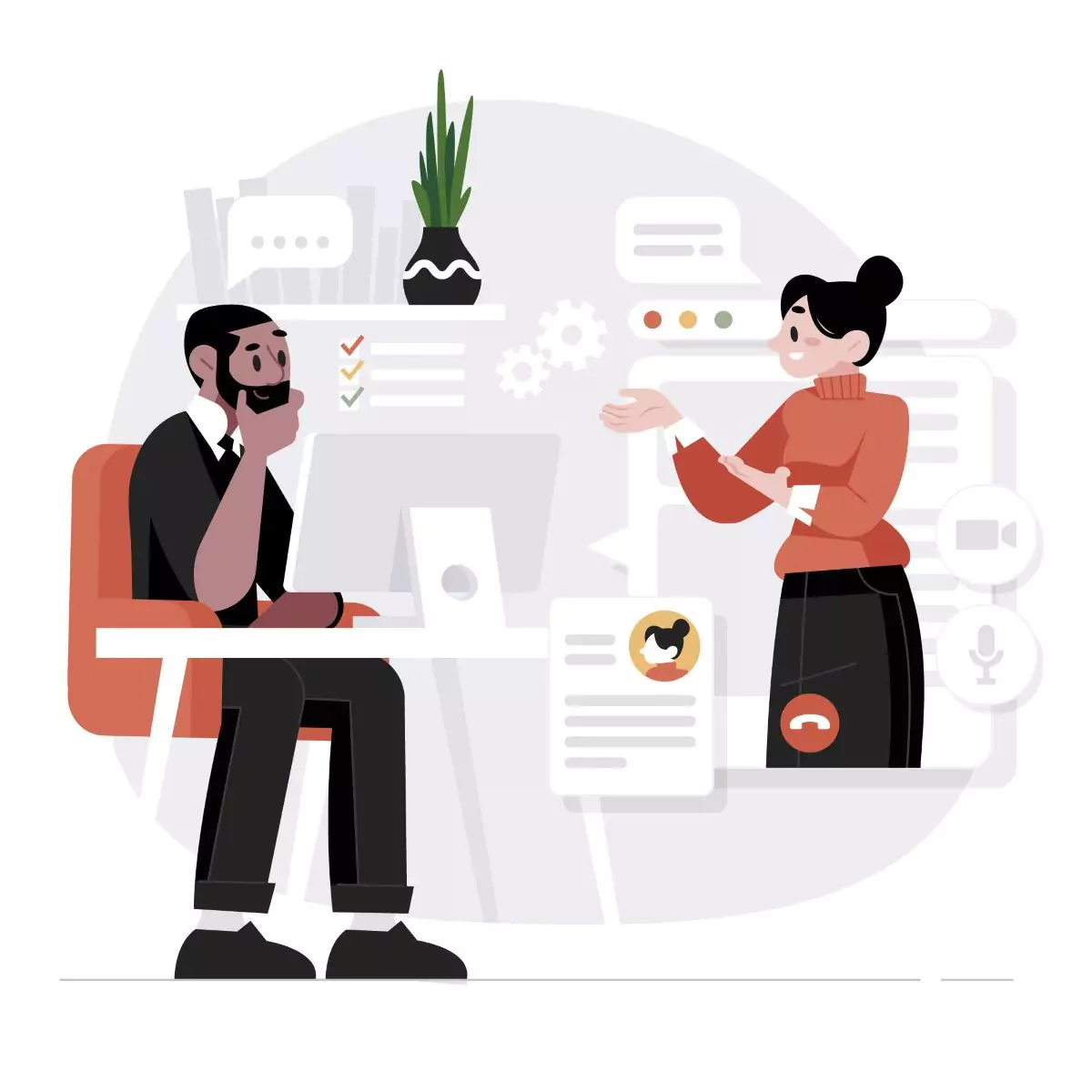 Vector style illustration of a professional managing client
