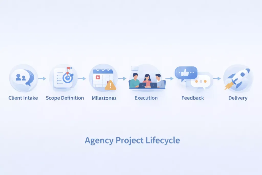 Scalable agency project management workflow from intake to delivery