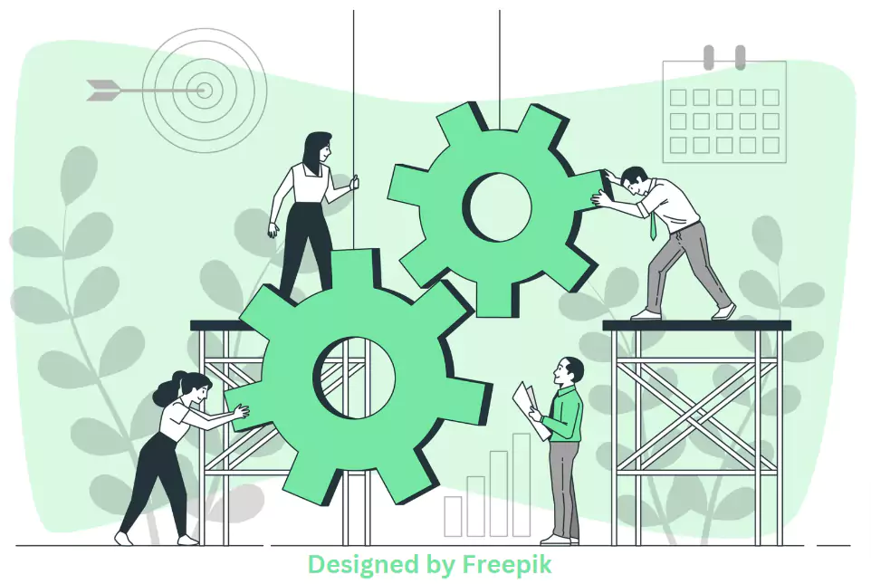 Vector style image of a small business owners trying to stay productive using different tools