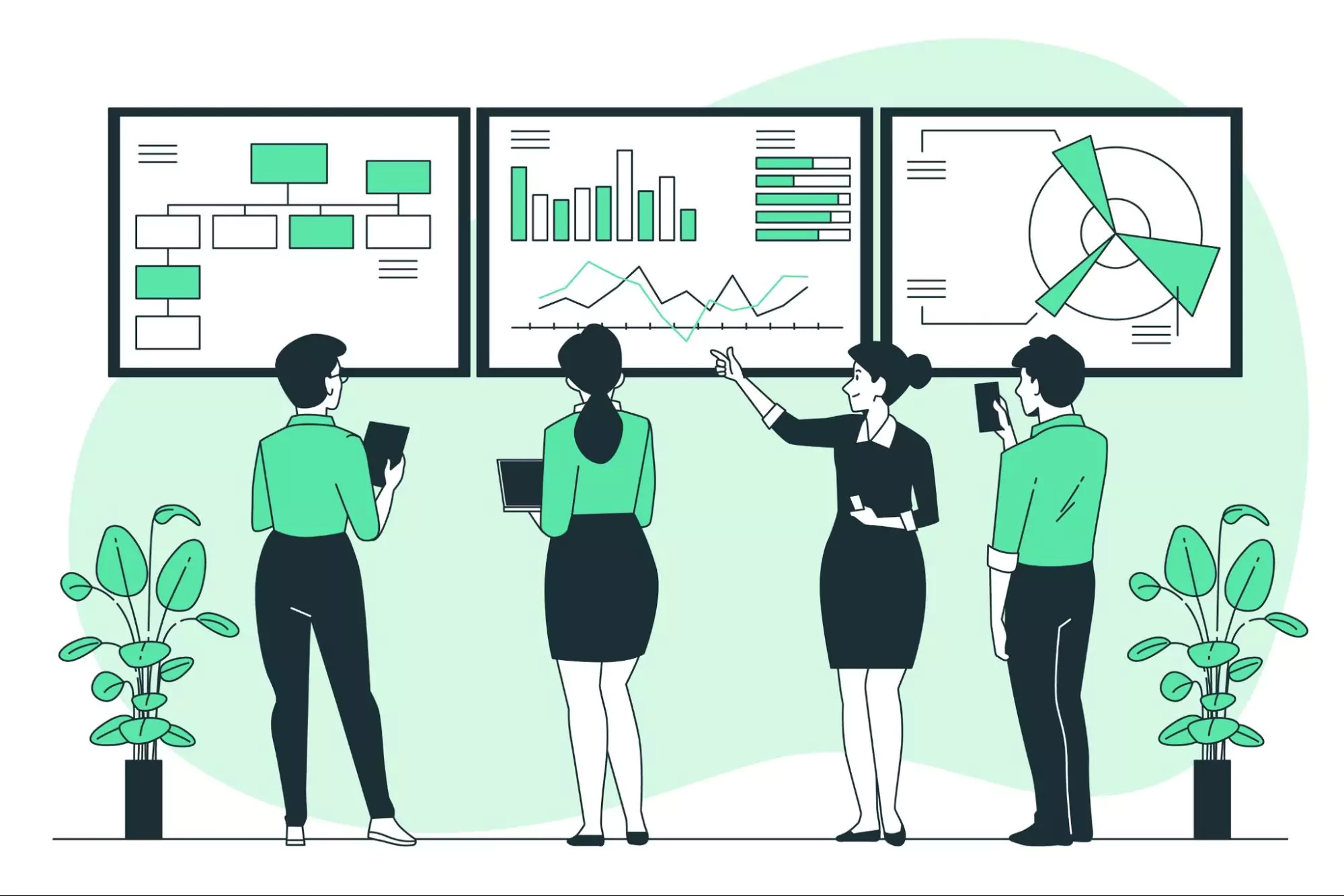 illustration of professionals working with project management best practices