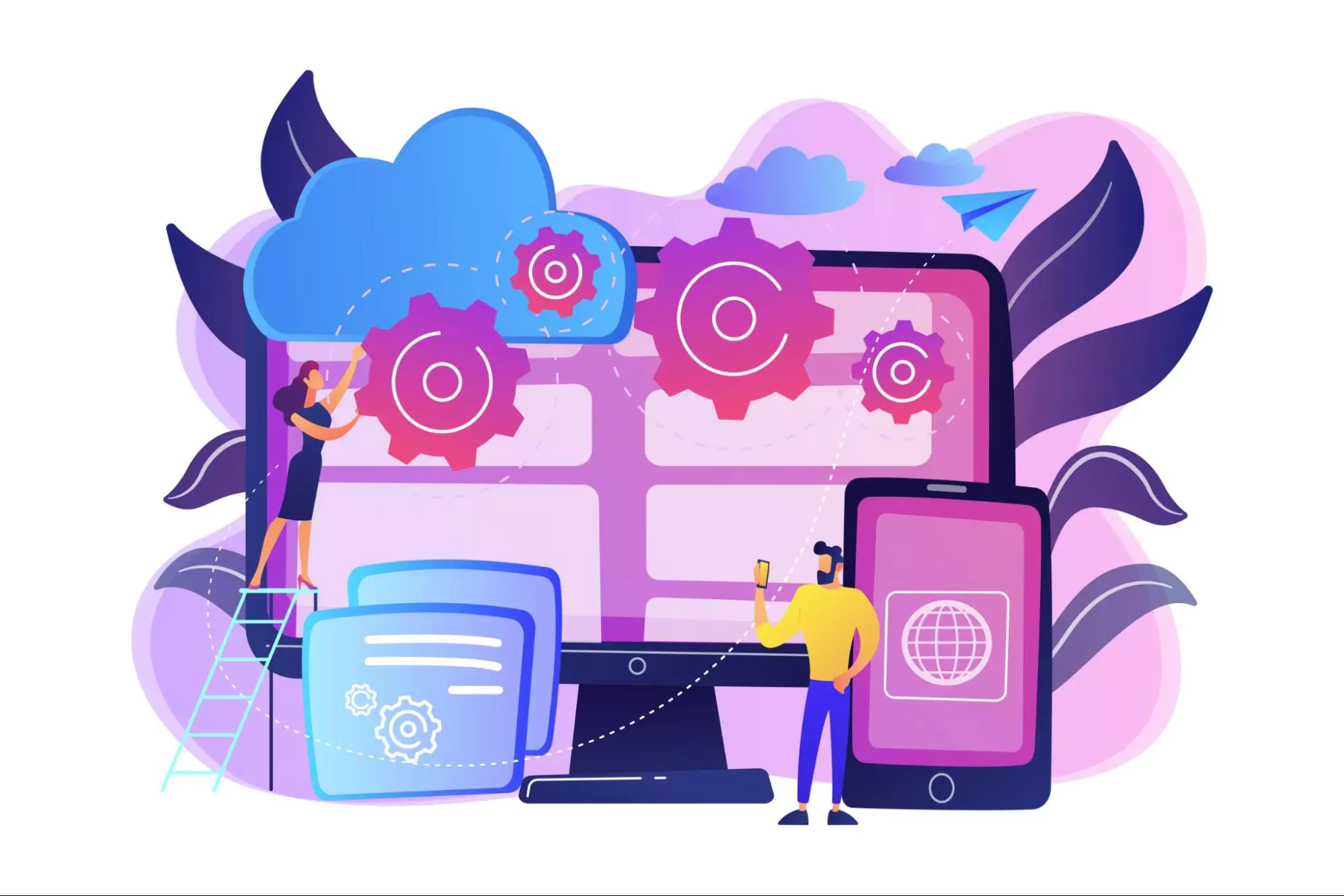 Illustration of couple of professionals working on the same SaaS project