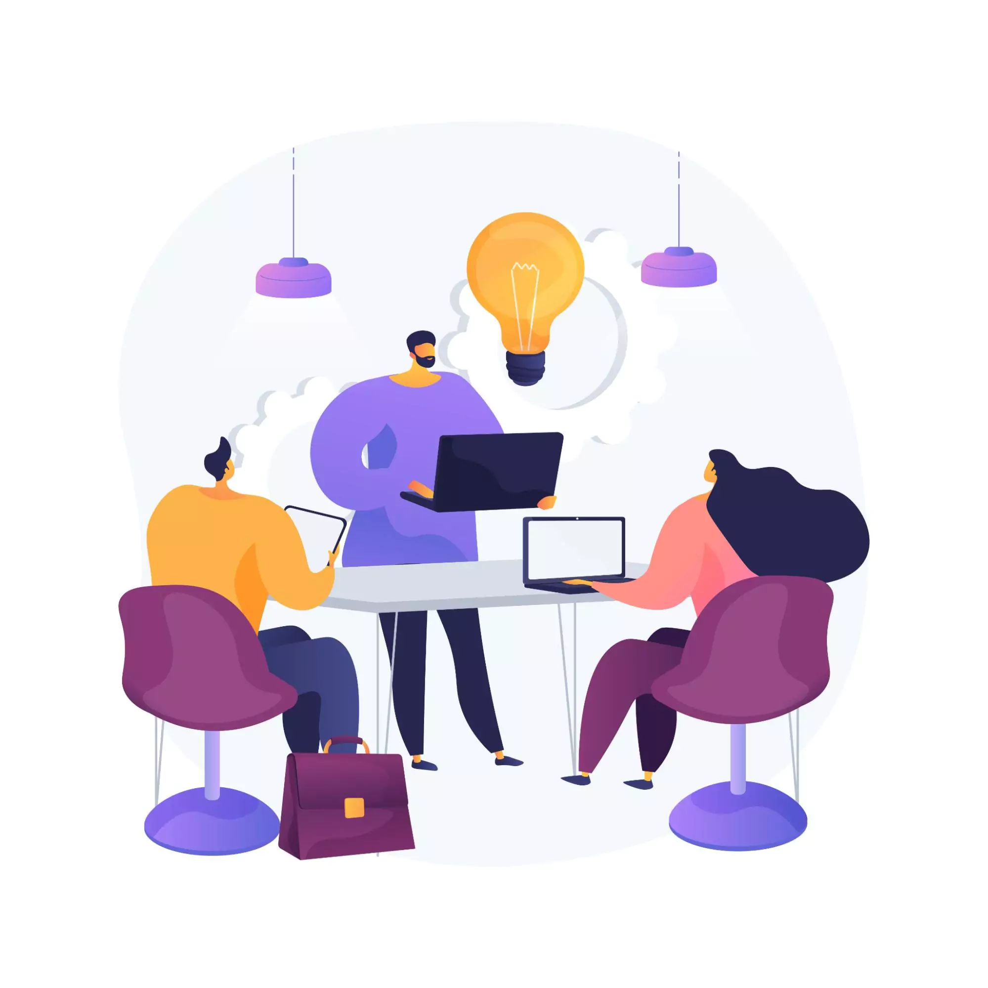 Illustration of three employees figuring out the best productivity tool for their agency.