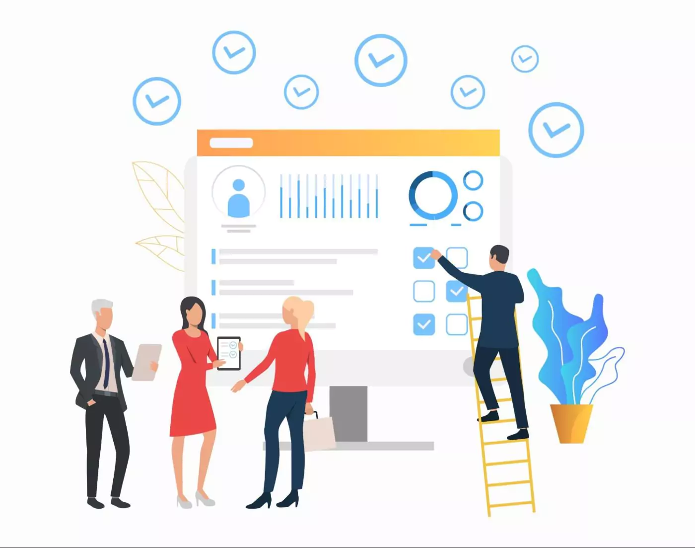 Illustration of a professional managing client tasks using a project management tool.