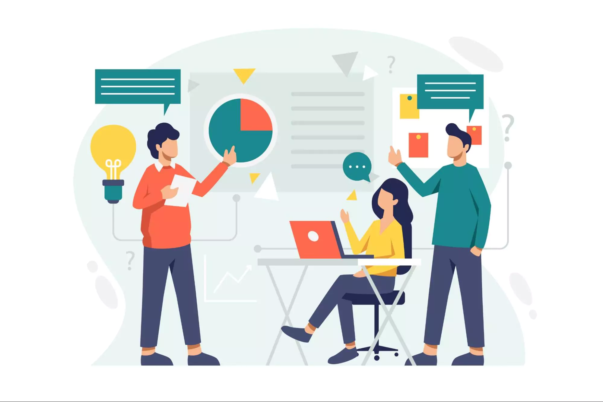 Illustration of a small team working step by step with their project management software.