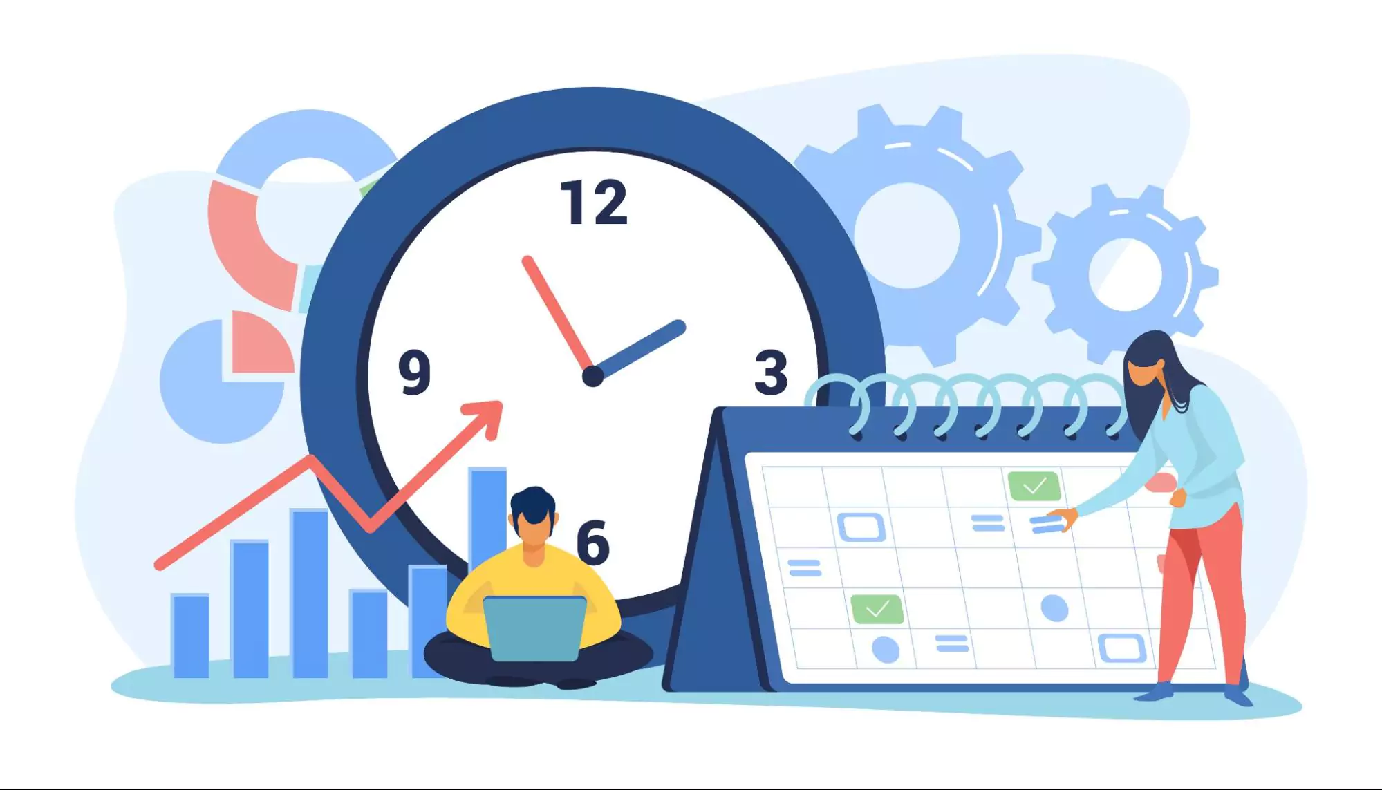 Illustration of resource scheduling in project management by two employees.