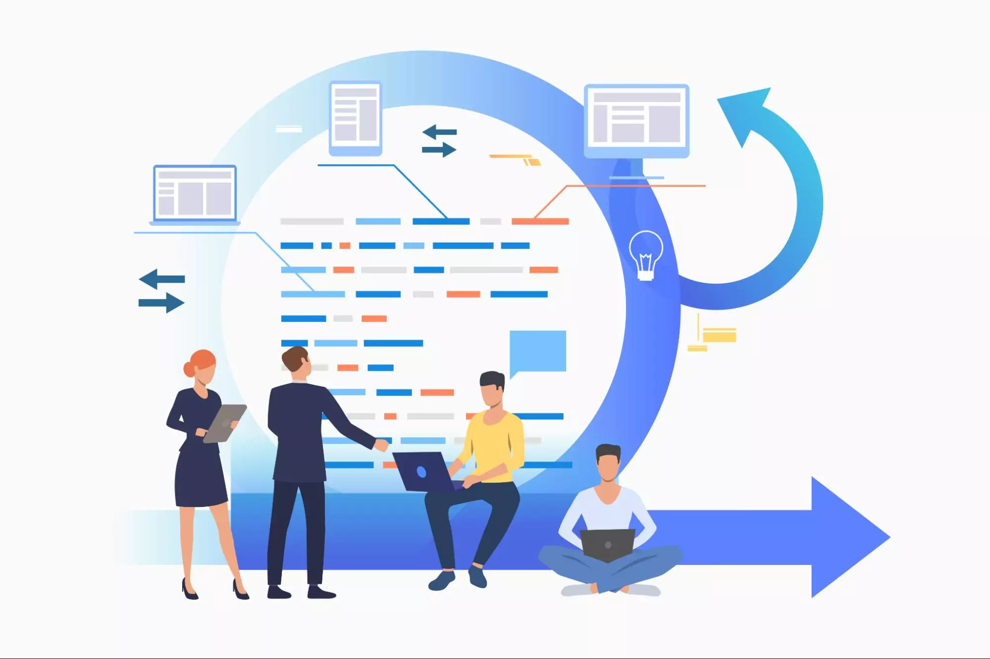 Illustration of a business process management workflow.