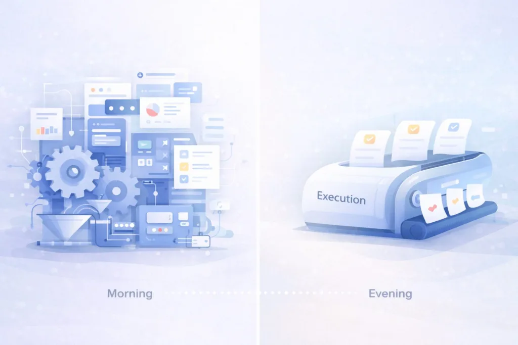 Comparison illustration showing a complex, gear-filled project management machine versus a sleek execution engine symbolizing Siddhify’s focus on daily completion.