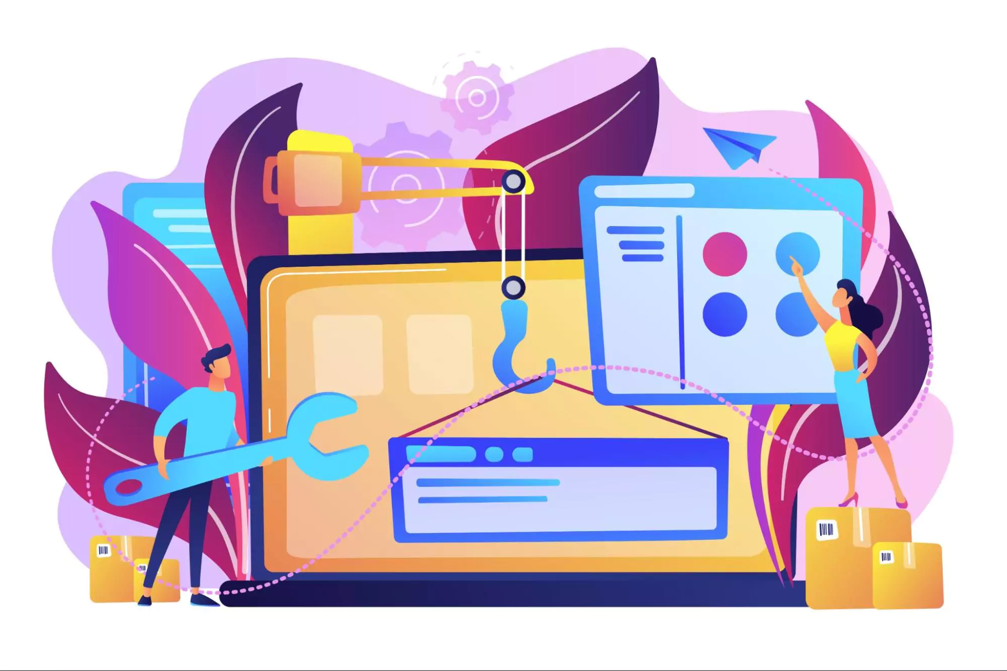 Illustration of two engineers developing their new product.