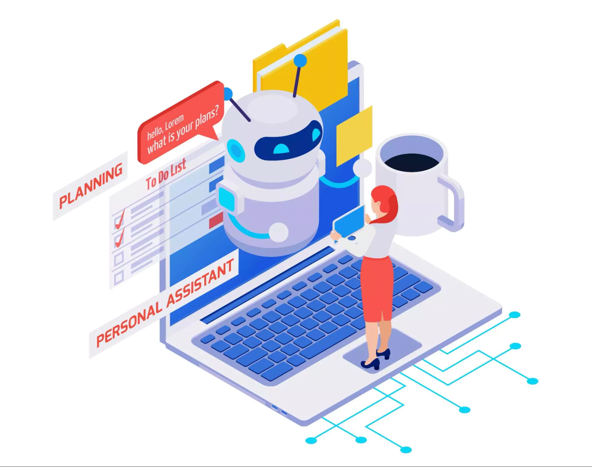 Illustration of a chatbot helping with AI task automation