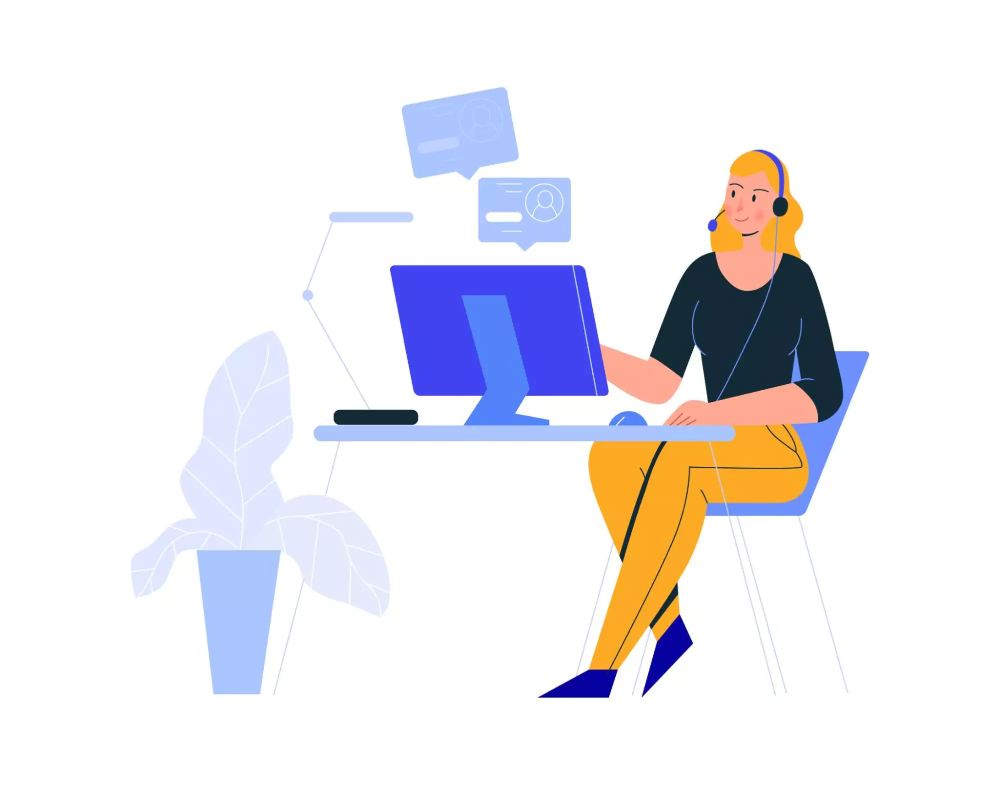 Illustration of virtual assistant working as a customer support