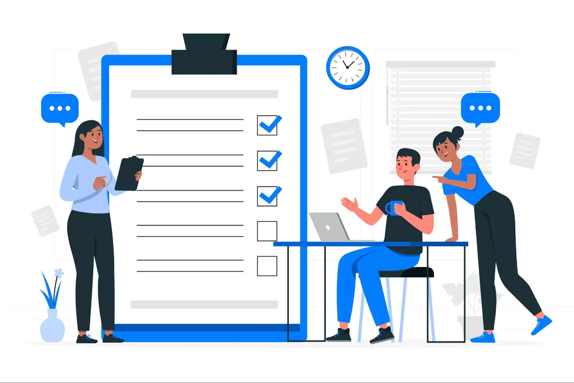 Illustration of small business employees working on creating the scope of work.