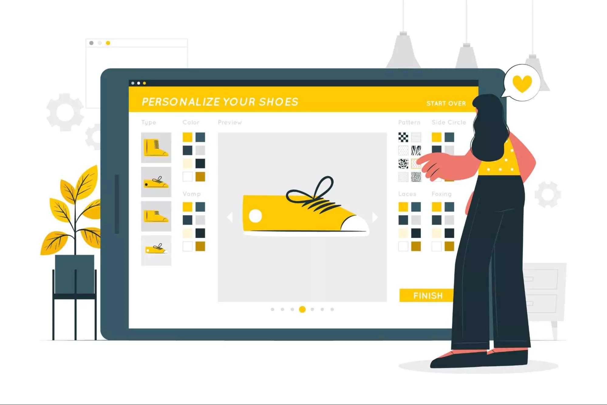 Illustration of an engineer working on a shoe product development.