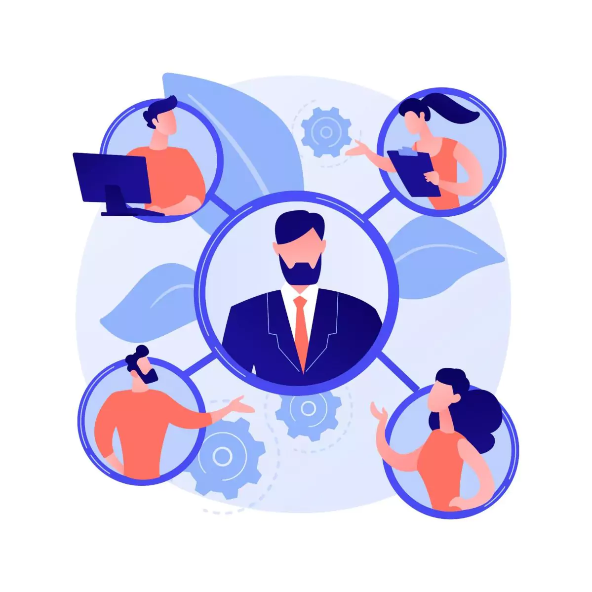 Vector art of a business owner communicating with clients