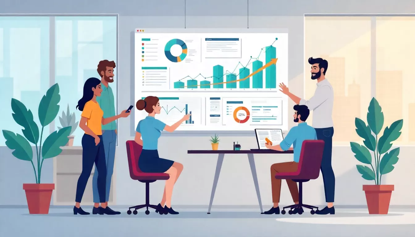 Team using AI-driven project management software for improved collaboration and productivity.