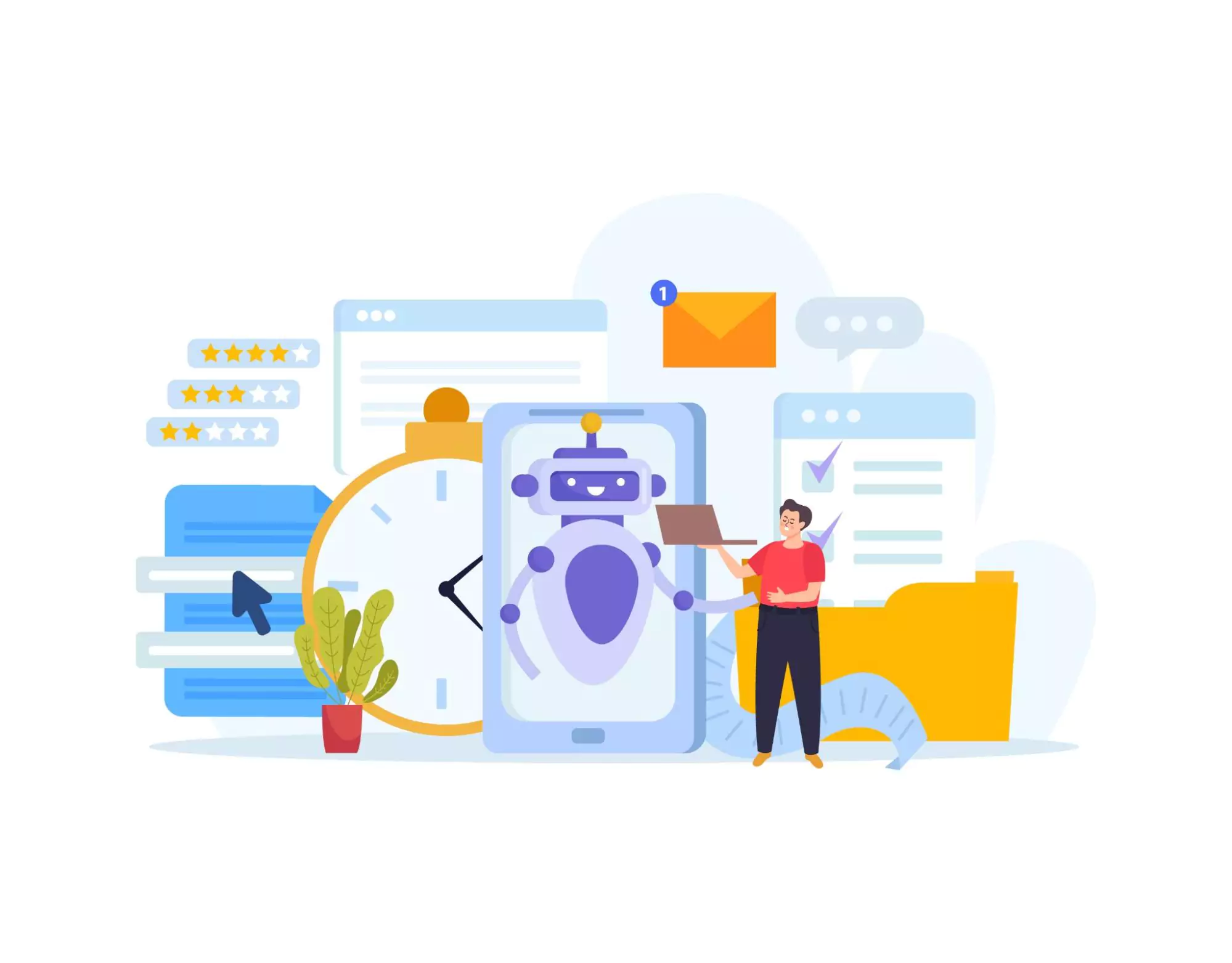 A robot collaborates with a person on a project, with a clock in the background, highlighting AI risk management.